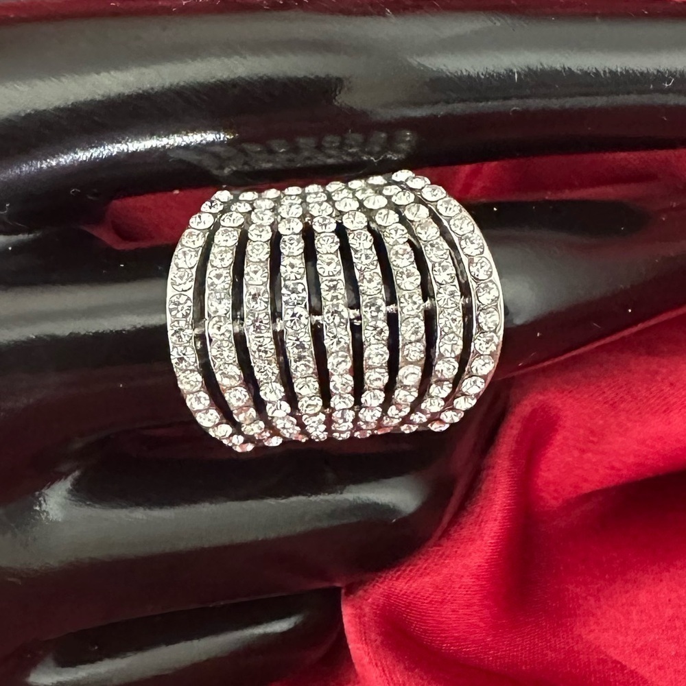 Rhinestone, Silver Plated Cocktail Statement ring -